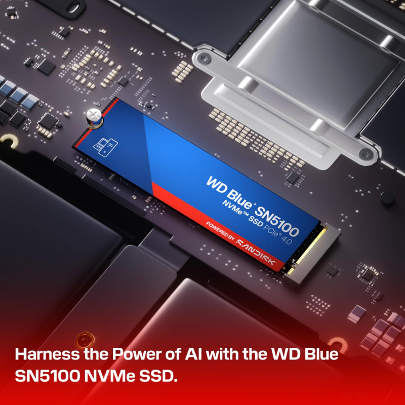 SanDisk WD Blue SN5100 NVMe M.2 SSD 500GB, PCIe Gen4 x4, 6600MB/s Speed, nCache 4.0 Technology WDS500G5B0E – Blue