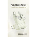 Rsilou Power Bank 10000mAh 22.5W Built-in Cables AC Plug R1026-001 – White
