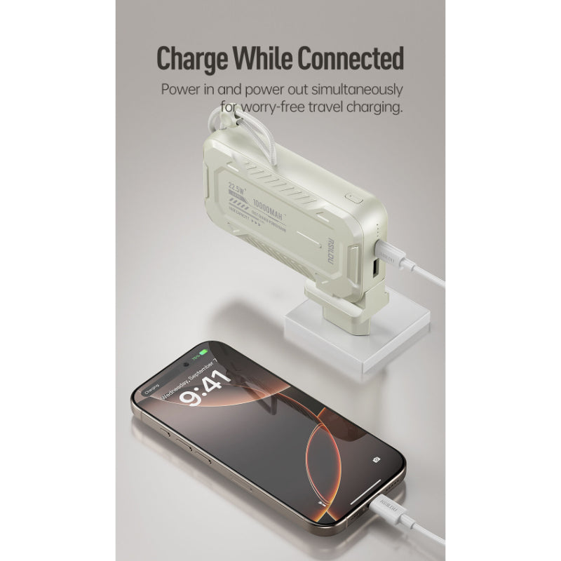 Rsilou Power Bank 10000mAh 22.5W Built-in Cables AC Plug R1026-001 – White