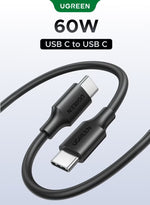 كابل UGREEN Type-C إلى Type-C، شحن سريع 60W PD، أسود