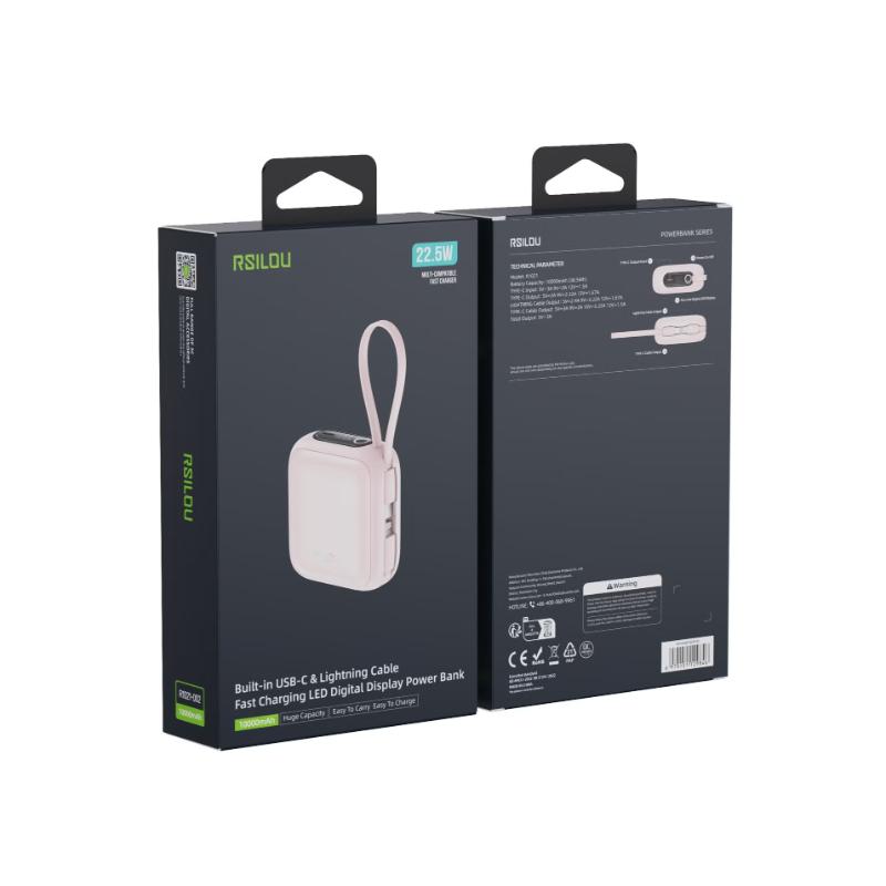 Rsilou Cabled Power Bank 10000mAh 22.5W R1021-003 – Pink