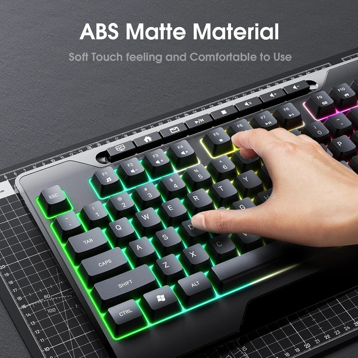 ONIKUMA G32 Matte Black Wired Gaming Keyboard with RGB Backlit Matte Key Caps - Black 