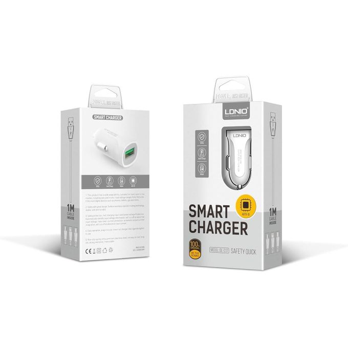 شاحن سيارة LDNIO C17 للآيفون 12 وات – أبيض