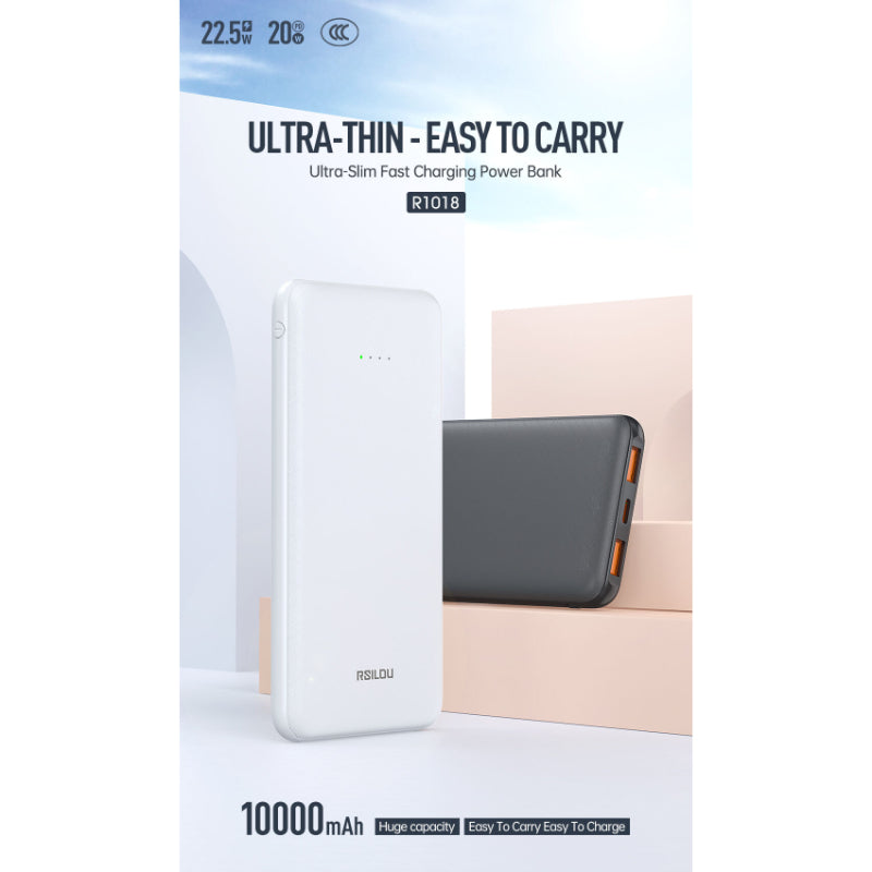 Rsilou Ultra Slim Power Bank 10000mAh 22.5W R1018-001 – White