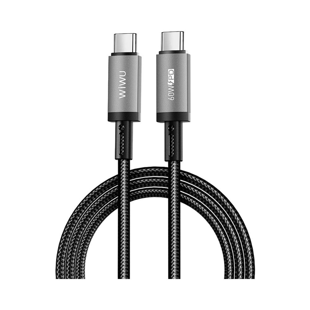 كابل WIWU USB Type-C إلى USB Type-C بقدرة 60 واط PD بطول 1 متر – أسود
