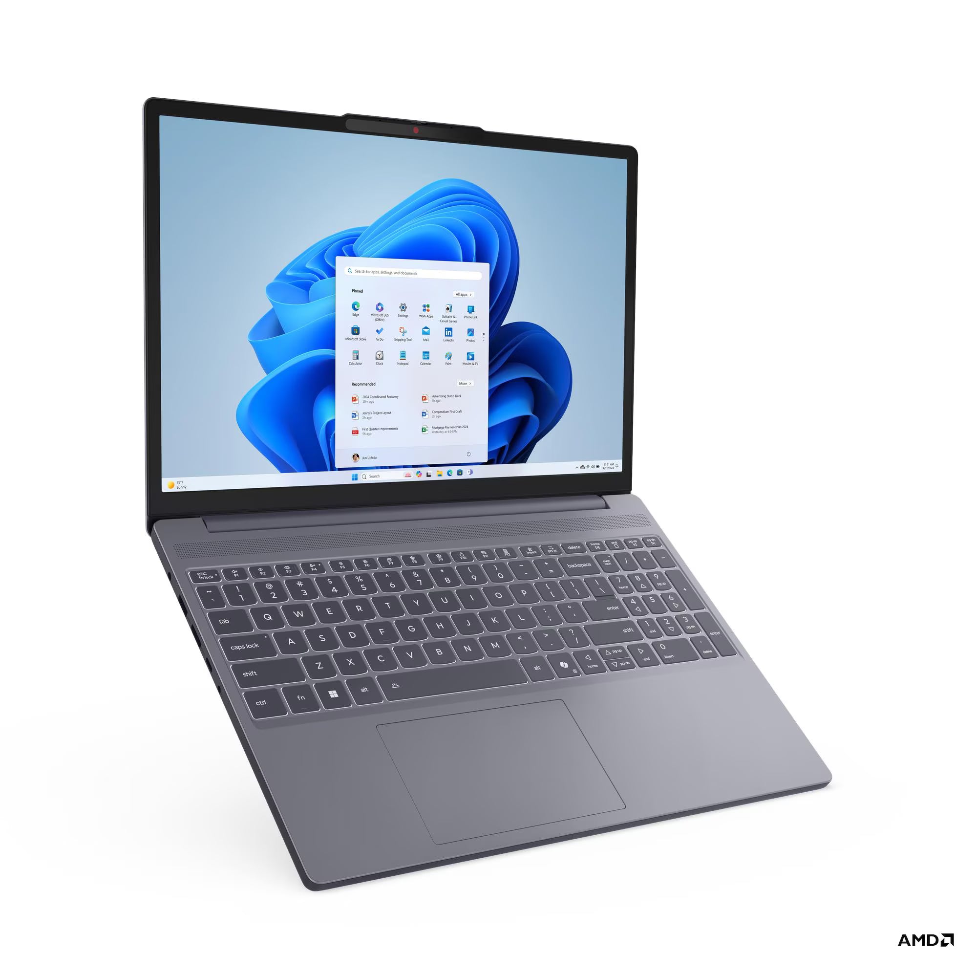 لابتوب Lenovo Slim 3 بمعالج AMD Ryzen 7، ذاكرة 16 جيجابايت RAM، سعة تخزين 512 جيجابايت SSD، شاشة 15.3 بوصة WUXGA، ويندوز 11، موديل 83K700KEED - لون Luna Grey