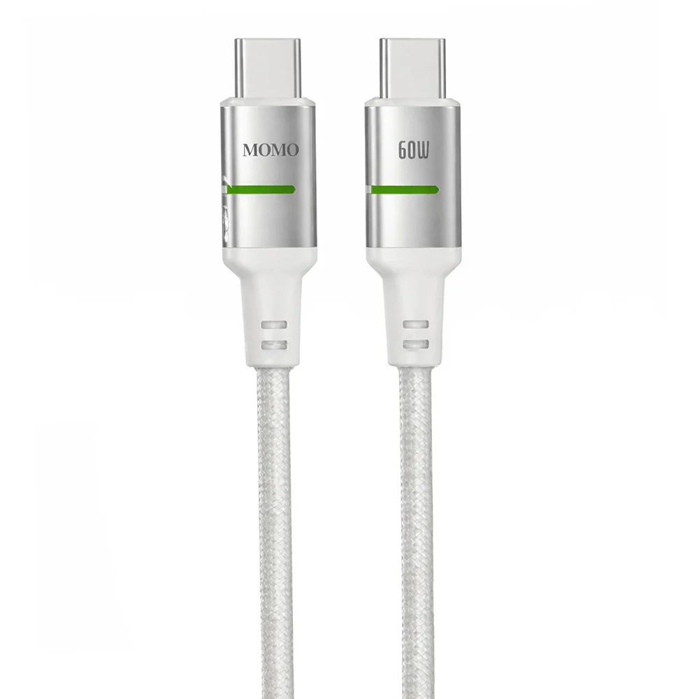 MOMO MO-011023 Type-C to Type-C Cable, 60W Fast Charging, 1.2M - White