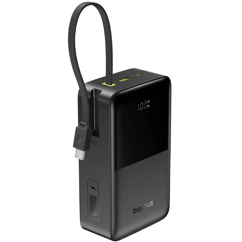 Baseus  Power Bank, 30000mAh, 22.5W, Built-in USB-C Cable - Black