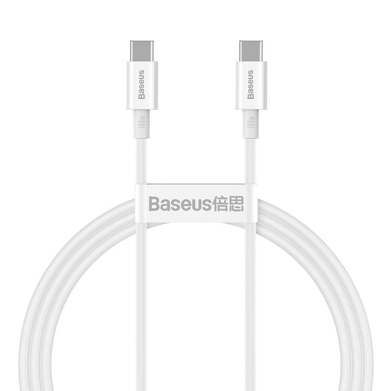 Baseus USB-C to USB-C Fast Charging Cable, 100W, 1 Meter, White