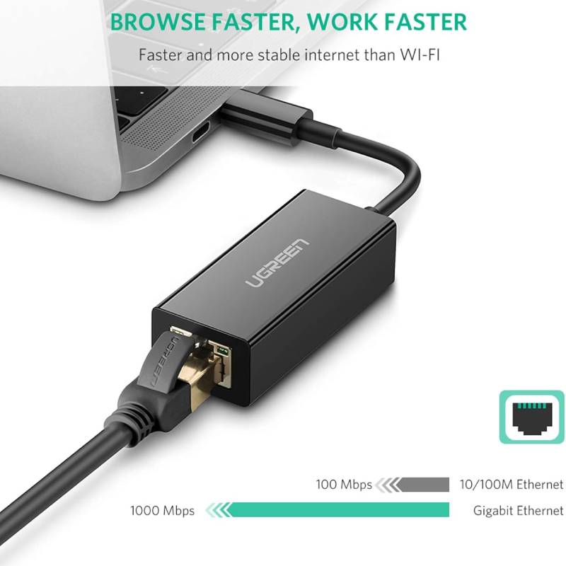 يوجرين 50307 محول شبكة إيثرنت جيجابت من USB-C إلى RJ45 بسرعة تصل إلى 1000 ميجابت في الثانية