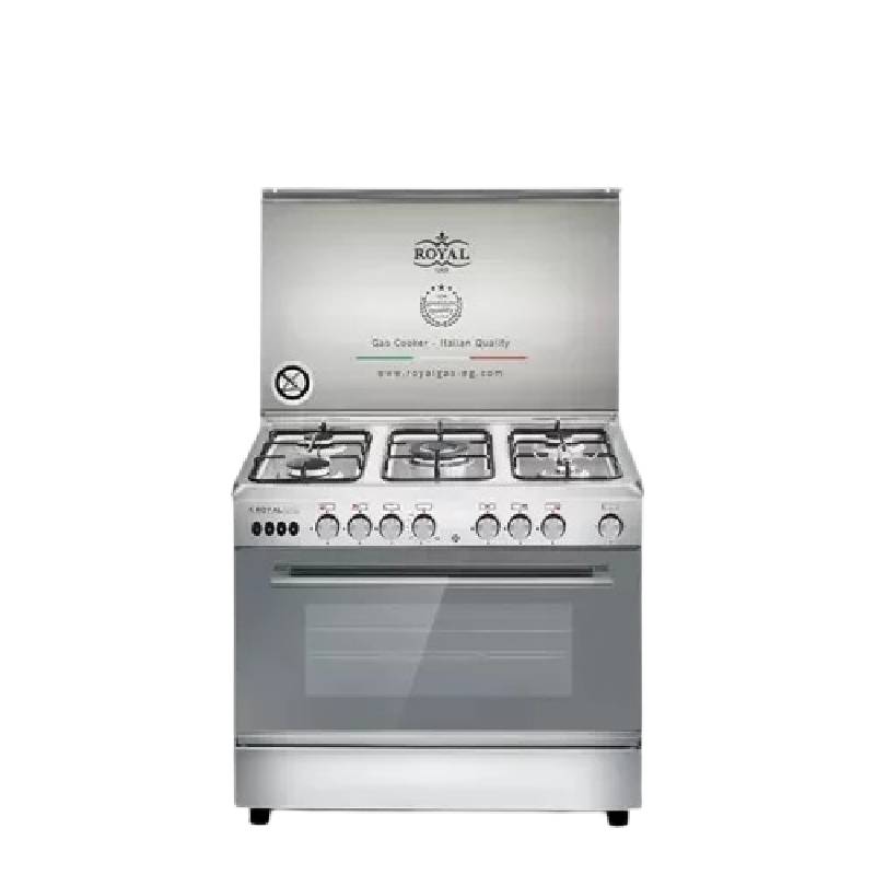 Royal Crystal Cast Freestanding Gas Cooker, 5 Burners, 80×60 cm, Stainless Steel