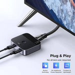 يوجرين AW502 (55451) محول تبديل USB-C إلى HDMI بمدخلين ومخرج واحد، بدقة 4K عند 60 هرتز ودعم HDR10+ – أسود