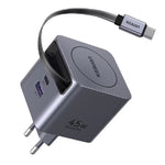 شاحن حائط UGREEN GaN سريع 45 واط مع كابل USB-C قابل للسحب – فضي – X614