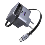 شاحن حائط UGREEN GaN سريع 45 واط مع كابل USB-C قابل للسحب – فضي – X614