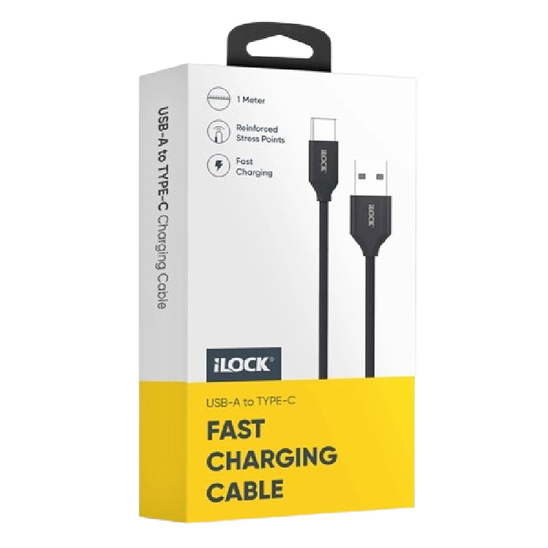 كابل iLock USB-C إلى USB-A للشحن السريع 2.4A بطول 1 متر – أسود