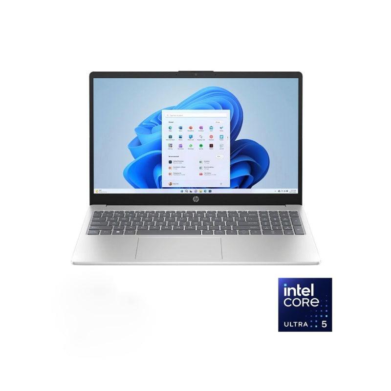 لابتوب HP AI 15-fd2019ne، معالج Intel Core Ultra 5-225U، ذاكرة 24 جيجابايت RAM، سعة تخزين 512 جيجابايت SSD، كرت شاشة Intel Graphics، شاشة 15.6 بوصة FHD، نظام Windows 11 - Natural Silver