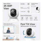 TP-Link Tapo C230 Pan/Tilt AI Home Security Wi-Fi Camera, 3K 5MP
