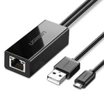 يوجرين 30985 محول شبكة إيثرنت من Micro USB إلى RJ45 لجهاز Chromecast بسرعة 100 ميجابت في الثانية وكابل بطول 1 متر – أسود