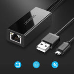 يوجرين 30985 محول شبكة إيثرنت من Micro USB إلى RJ45 لجهاز Chromecast بسرعة 100 ميجابت في الثانية وكابل بطول 1 متر – أسود