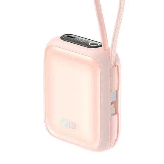 RSILOU 20000mAh 22.5W Power Bank with Built-in USB-C & Lightning Cables, LED Display (R1029-003) – Pink