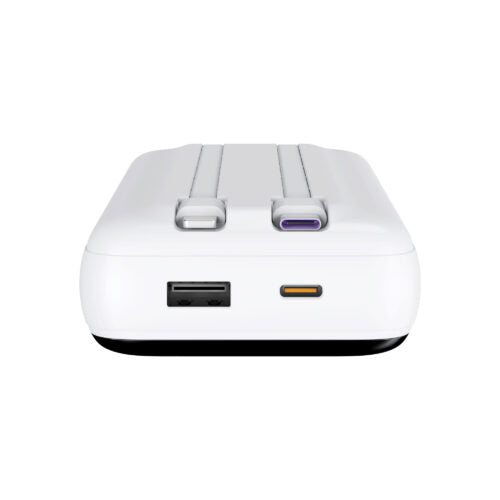 Rsilou 20000mAh Power Bank 22.5W with Built-in USB-C & Lightning Cables, R1013-002 - White