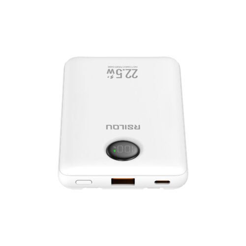 Rsilou 10000mAh Power Bank 22.5W with Built-in USB-C & Lightning Cables, LED Display, R1023-002 - White