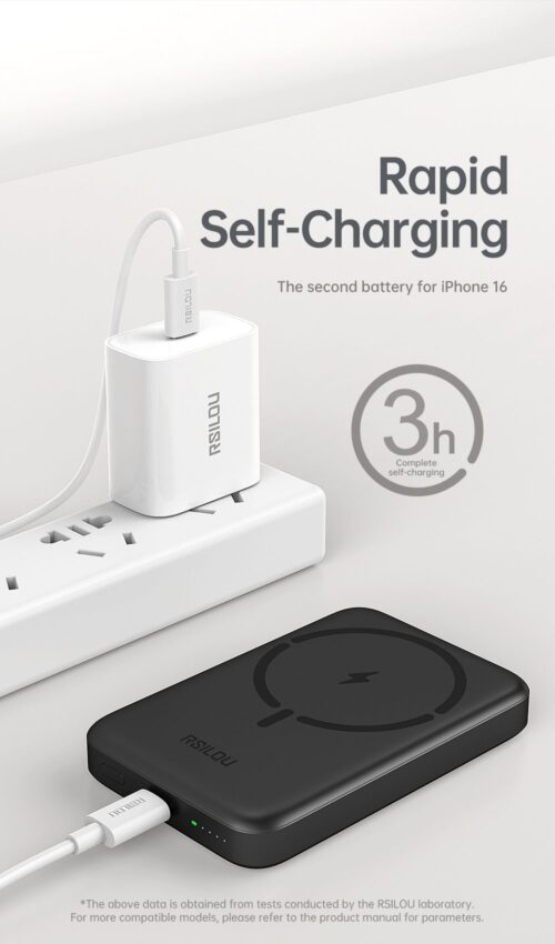 باور بانك RSILOU مغناطيسي لاسلكي بسعة 10000 مللي أمبير، قدرة 20 واط، بمنفذ USB-C  (R1020-002) – أبيض