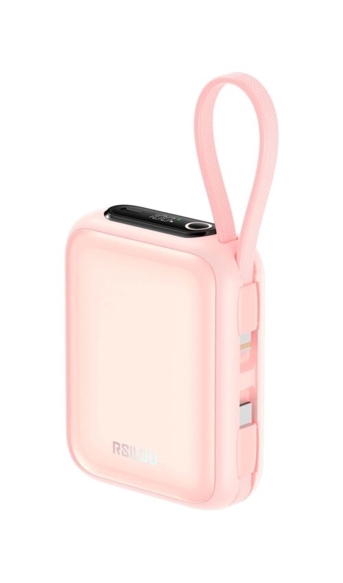 RSILOU 20000mAh 22.5W Power Bank with Built-in Type-C & Lightning Cables, LED Display – Purple R1029-001