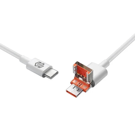 كابل Smart Gate ‏2 في 1 USB وType-C إلى Type-C بطول 1 متر – أبيض