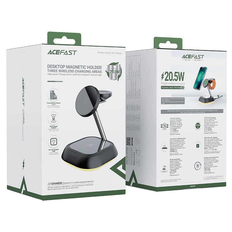 Acefast E16 Desktop 3-in-1 Wireless Charging Holder - Black
