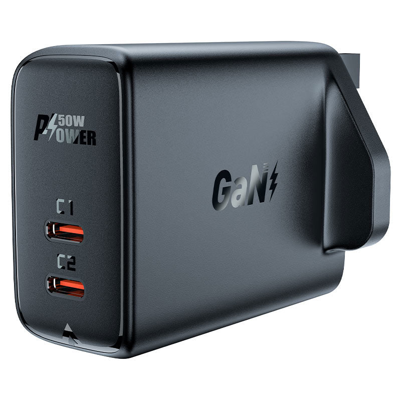 Acefast Fast Charger Adapter 2 USB-C PD 50W - Black