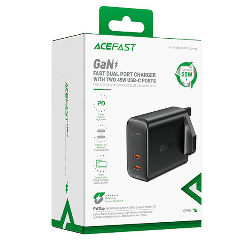 Acefast Fast Charger Adapter 2 USB-C PD 50W - Black