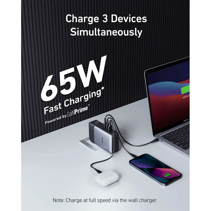 Anker A1651211 GaNPrime PowerCore 65W Power Bank 2-in-1 Charger 10000 mAh - Black 