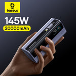 Baseus Power Bank, 20000mAh, 145W Fast Charging with Built-in USB-C Cable, FGR11 - Black