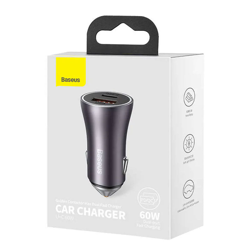 Baseus CGJMOOO113 Dual Ports Car Charger Adapter 60W - Dark Gray
