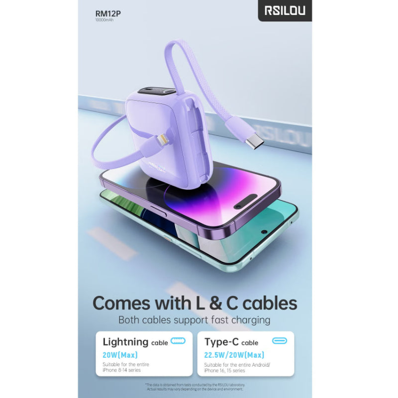 Rsilou Cabled Power Bank 10000mAh 22.5W R1021-003 – Purple