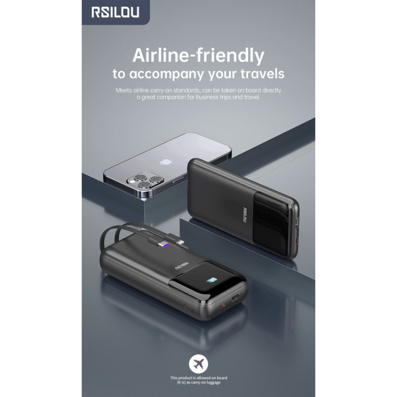 Rsilou Power Bank 20000mAh 22.5W Built-in Cables R1013-001