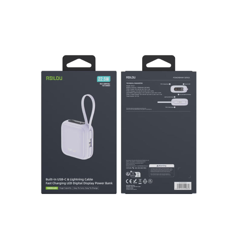 Rsilou Cabled Power Bank 10000mAh 22.5W R1021-003 – Purple