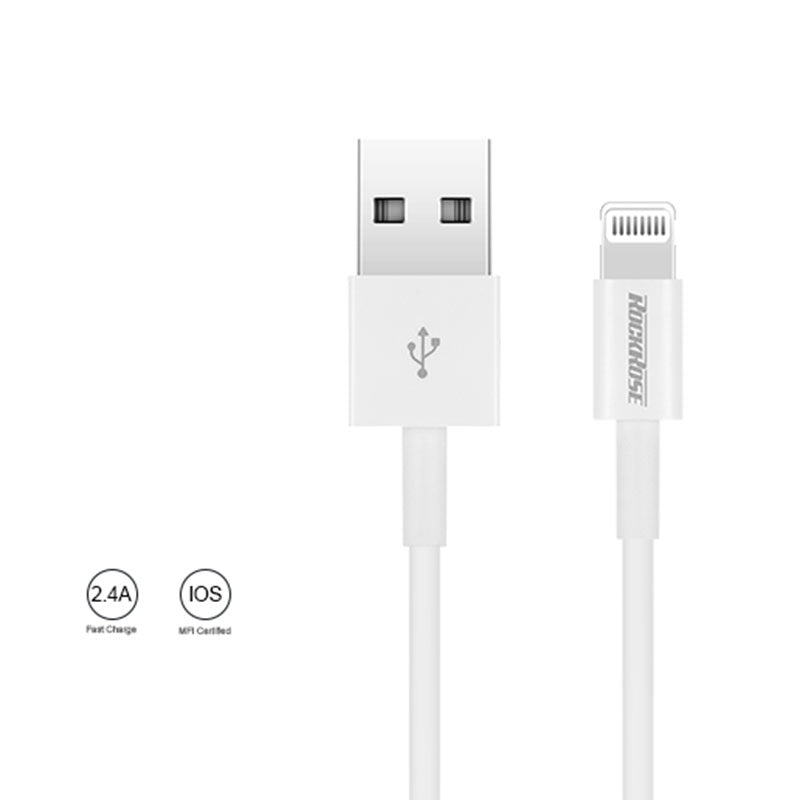 Rockrose Ivory AL Cable Lightning Fast Charge & Data Sync - White