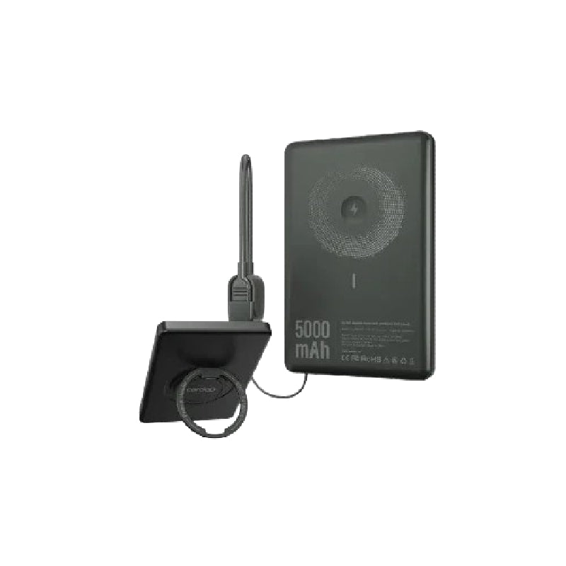 Cardoo Wired and Wireless Power Bank with Built-in Cable , 5000 mAh 2 Ports , CGLPWB01 - Black
