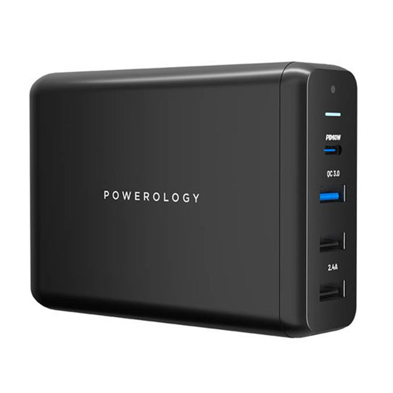 Powerology Charger 4-Port Quick Charging Power Terminal 75W UK - Black