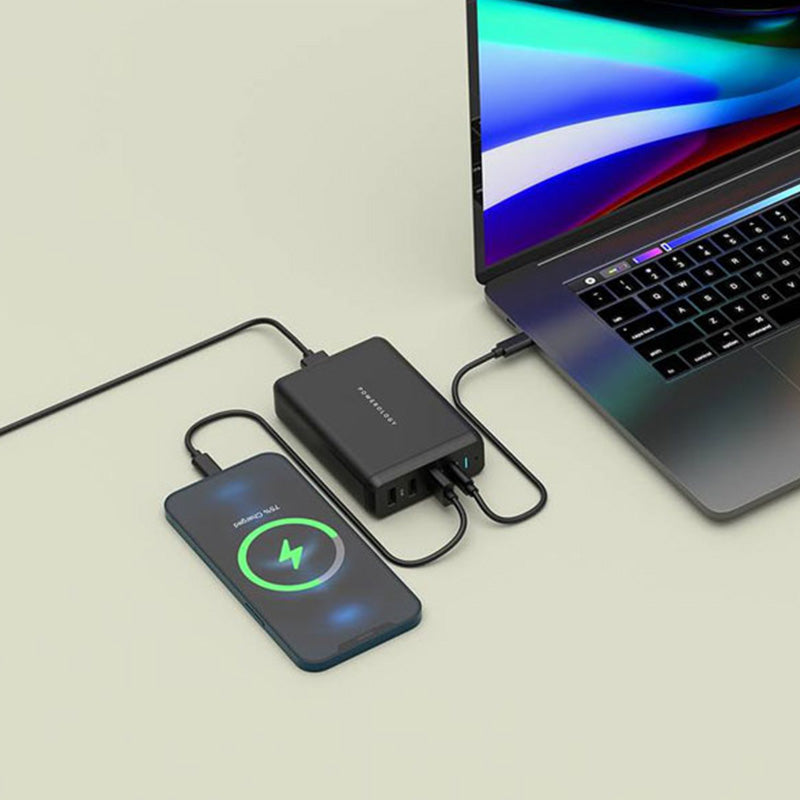 Powerology Charger 4-Port Quick Charging Power Terminal 75W UK - Black