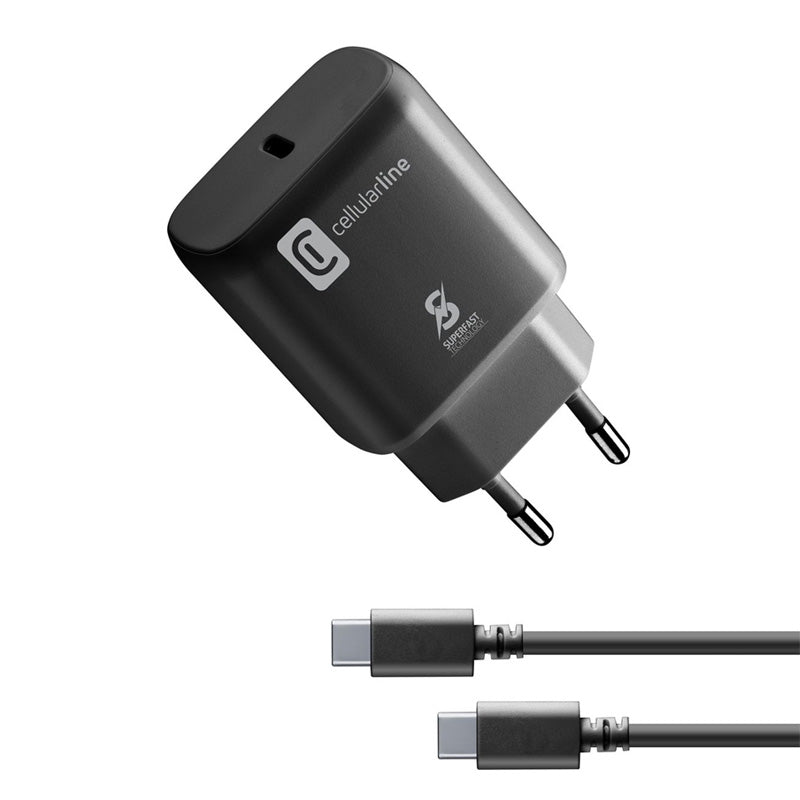 Cellularline Charger Home Adapter 25W With Cable USB-C - Black