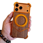iPhone 17 Pro Max Back Cover Magnetic Metal Premium Wooden Frameless - Orange