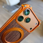 iPhone 17 Pro Max Back Cover Magnetic Metal Premium Wooden Frameless - Orange
