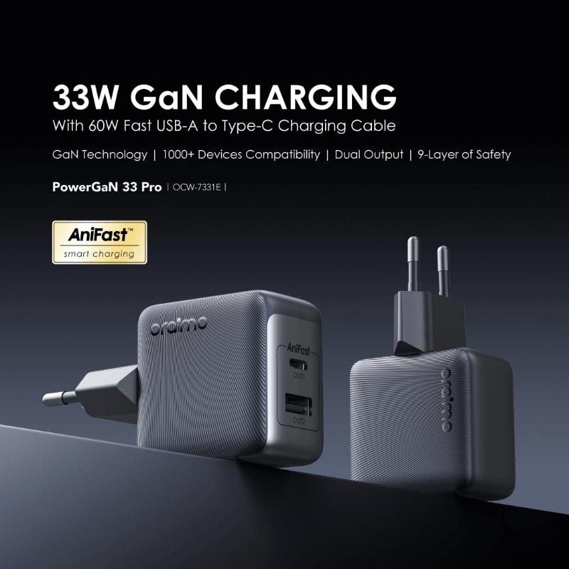 أورايمو شاحن 33 واط GaN مع كابل تيب سي OCW-7331E+C54