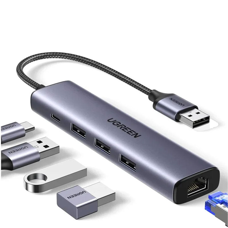 Ugreen , Usb Hub , 3.0 to Ethernet Adapter , 5 in 1 Multiport Hub - Grey
