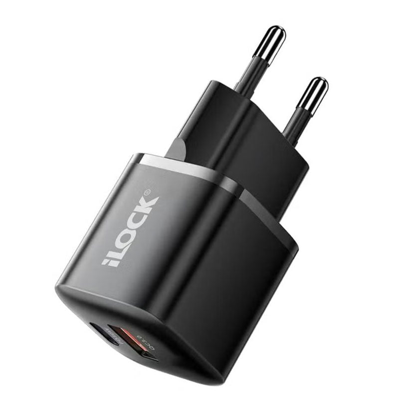 iLock  GaN Wall Charger PD Type-C + QC3.0 USB 30W Fast Charging - Black