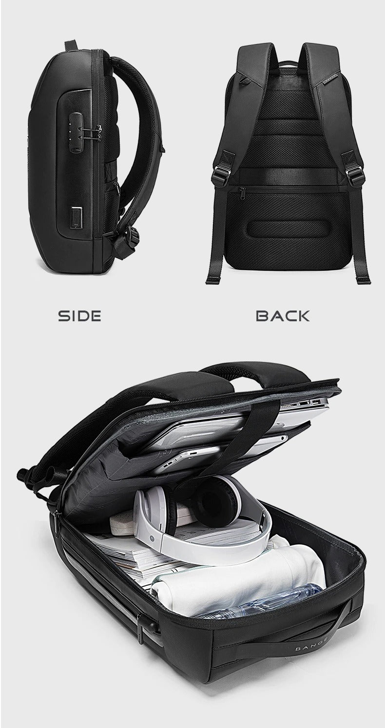 BANGE 7216 Waterproof Unisex Travel Laptop Backpack - Black