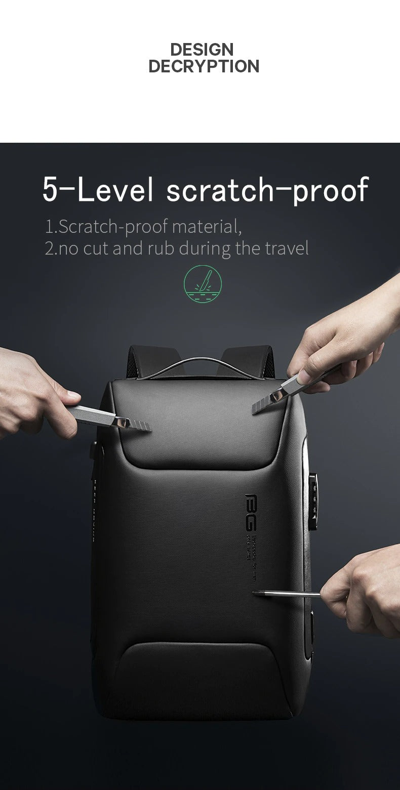 BANGE 7216 Waterproof Unisex Travel Laptop Backpack - Black